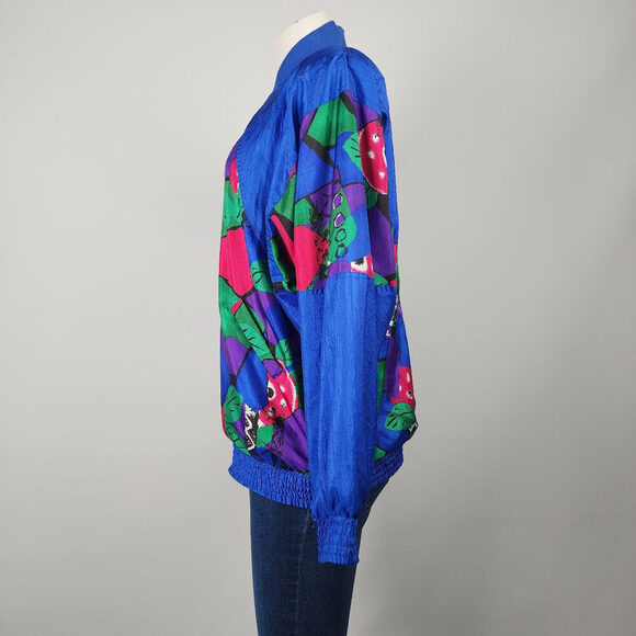 Vintage Tan Jay Blue Floral Nylon Zip Up Jacket Size XS/S - Picture 5 of 9